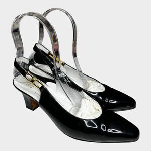 Bruno Magli Vintage Black Patent Leather Slingback Heels